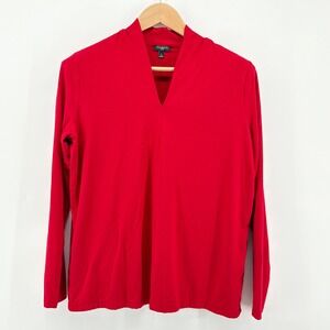 Talbots Woman Red V Neck Long Sleeve Top Size X Casual Basic Everyday Stretch